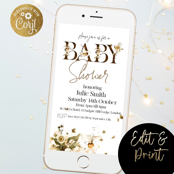 Paperless Baby Shower Invitation Digital Electronic Fall Party Invite