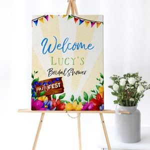 Festival Party Welcome Sign, Hen Do Welcome, Bridal Shower Birthday Editable Welcome Sign Bright Festival Party Decor FST