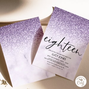 Editable 18th Birthday party Invitation 18th Invite Lilac Glitter Marble Instant Download Editable template Corjl Invitation