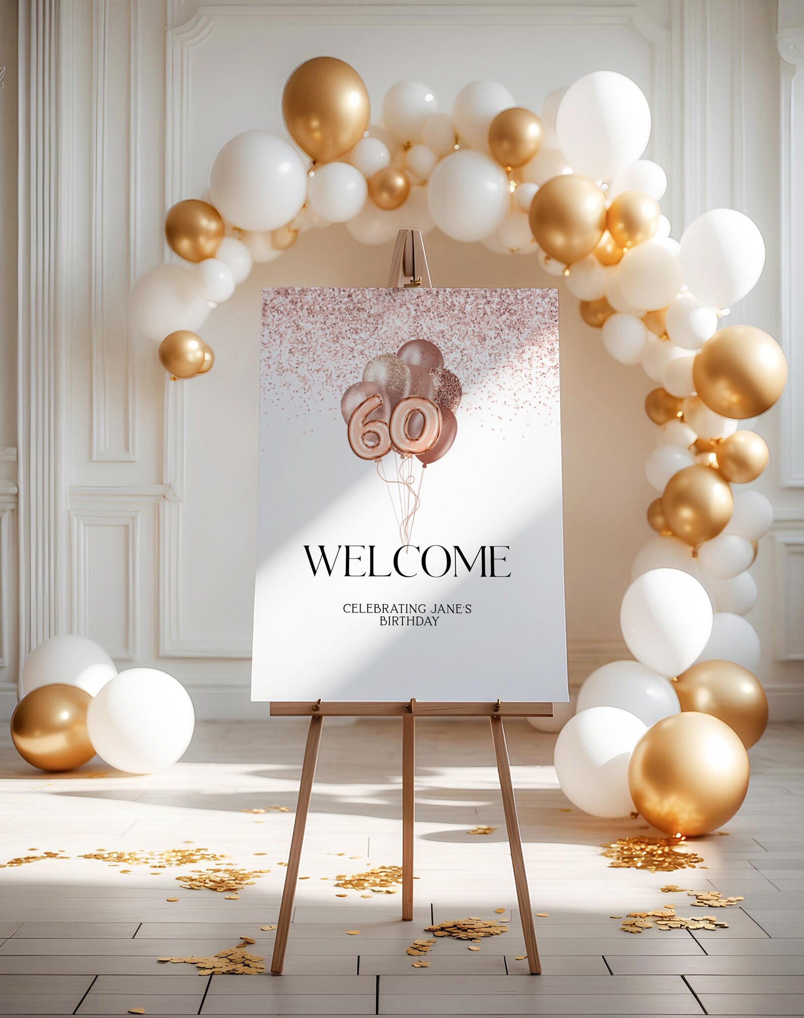 60th Welcome Sign Editable - Rose Gold Birthday Party Decor - Digital ...