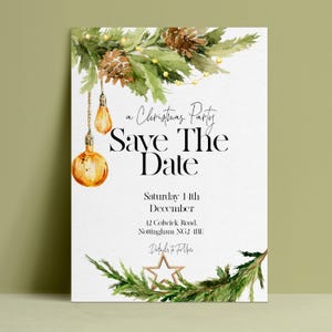 Szablon zaproszenia świątecznego z możliwością edycji i funkcją Save the Date: świąteczna karta do druku, do natychmiastowego pobrania | Zrób to sam, 5 x 7 cali, do użytku osobistego