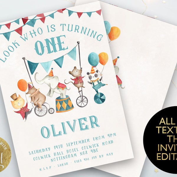 First Birthday Invite Editable Circus 1st Birthday Invitation Watercolor Invitation Corjl Template