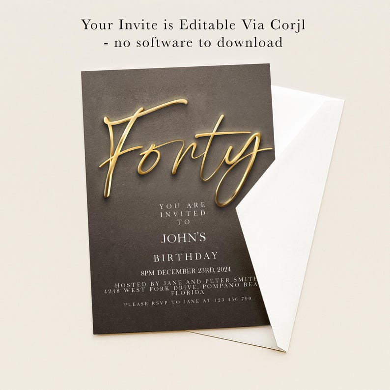 The image is a birthday invitation for John's 40th birthday.
