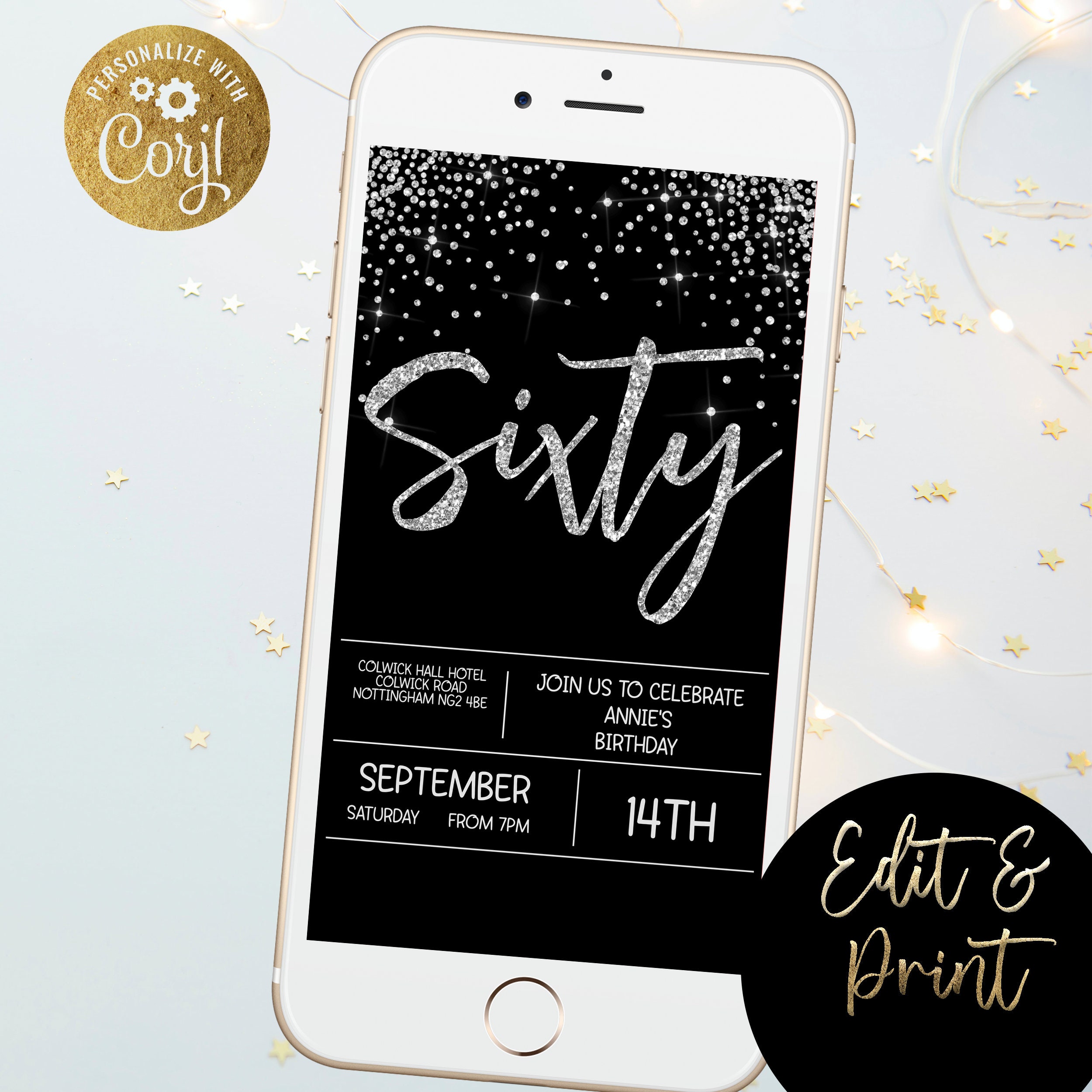 Paperless Electronic Birthday Invitation 60th Digital Invitation