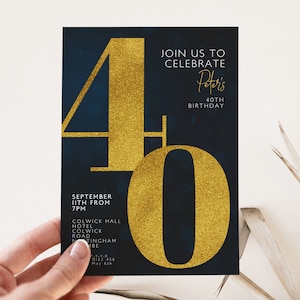 40e verjaardagsuitnodiging voor mannen zwart goud bewerkbare veertig voor hem jongens mannen sjabloon Corjl Instant Download