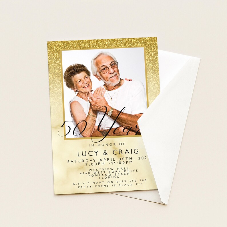 50e uitnodiging bewerkbare uitnodiging glittermarmer: ontwerp gouden jubileum - foto uploaden, direct downloaden, DIY-sjabloon afbeelding 7