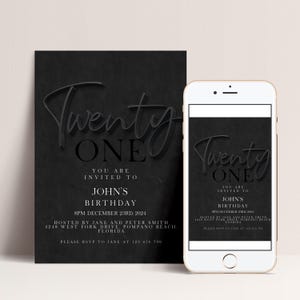 The image is a black and white invitation for a birthday party, featuring the text "You are invited to John's birthday" and the date "8PM DECEMBER 3RD, 2023".