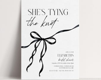 Hen Party Invitation Template, Editable Black Bow Hen Do Invite for Bride to Be, Bachelorette Bridal Shower Printable Digital Download