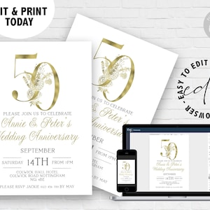 50th Anniversary Invitation 50th Wedding Anniversary         Instant Download  Printable