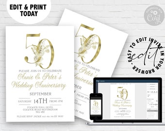 50th Anniversary Invitation 50th Wedding Anniversary         Instant Download  Printable