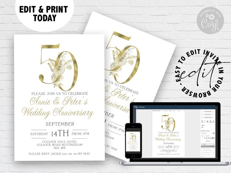 50th Anniversary Invitation 50th Wedding Anniversary Instant Download Printable image 1