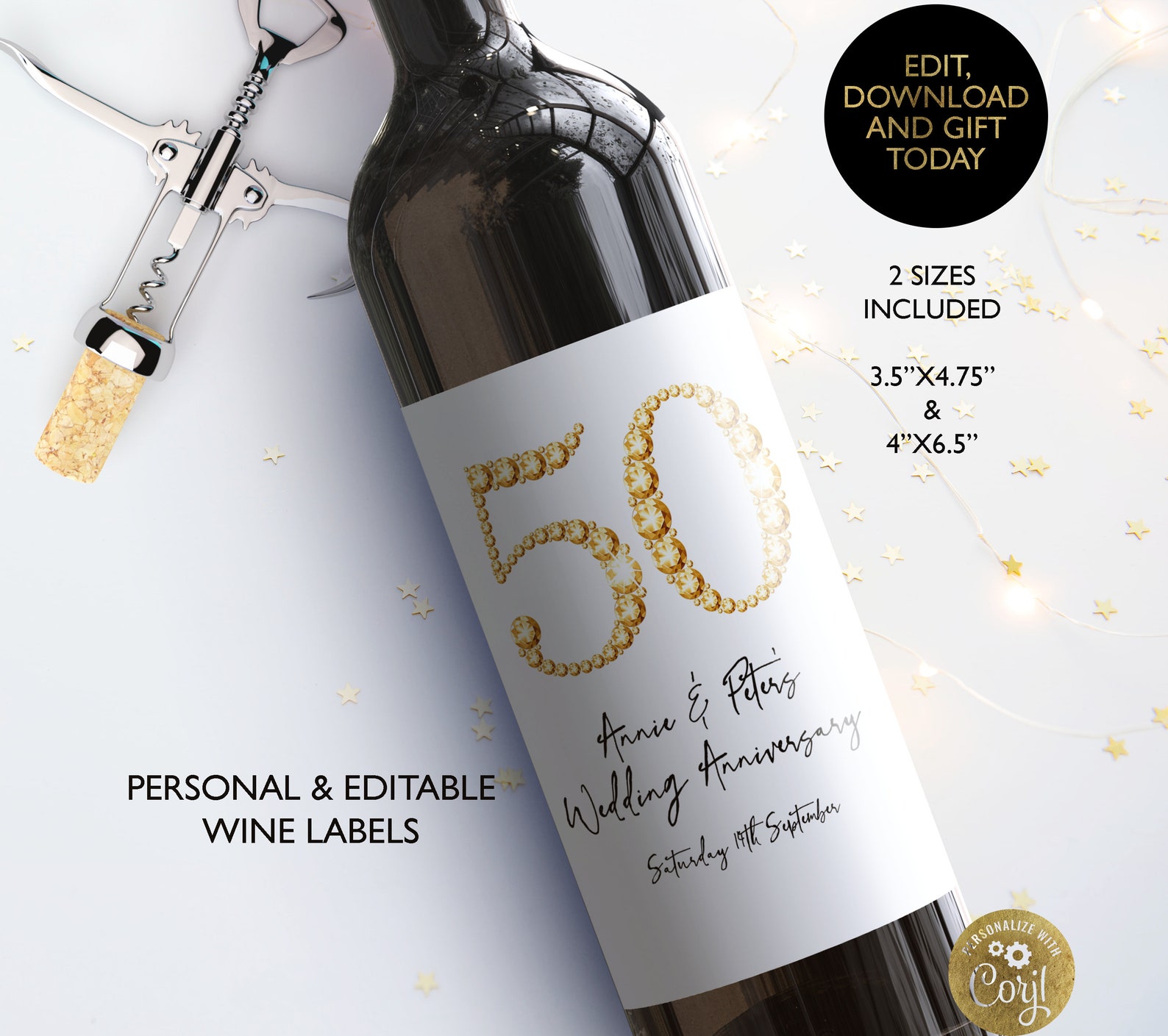 Editable Wine Bottle Label 50th Anniversary Printable Wine Etsy UK