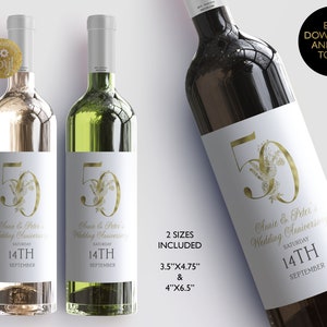 Editable Wine Bottle Label 50th Anniversary Printable Wine Label Wine Editable Bottle Label Anniversary Gift Template Instant Download