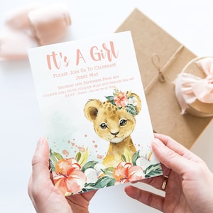 Baby Shower Invitation Lion Cub EDITABLE Invitation Printable Baby Shower Invite Template Baby Girl Instant Download