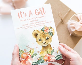 Baby Shower Invitation Lion Cub EDITABLE Invitation Printable Baby Shower Invite Template Baby Girl Instant Download