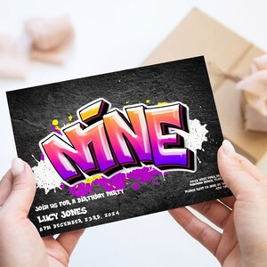 Graffiti Party Einladung Druckbare Graffiti 9. Geburtstag einladen Sofortiger Download Bearbeitbare digitale Datei Einladung Corjl Vorlage
