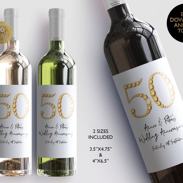 Editable Wine Bottle Label 50th Anniversary Printable Wine Label Wine Editable Bottle Label Anniversary Gift Template Instant Download