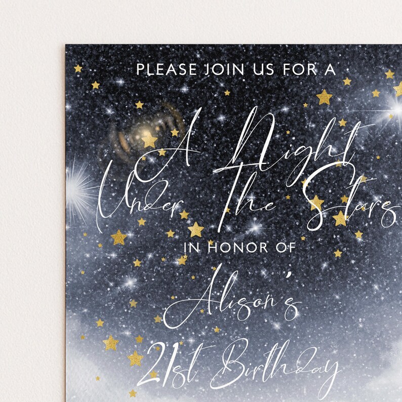 The image is a birthday party invitation for a 21st birthday celebration.