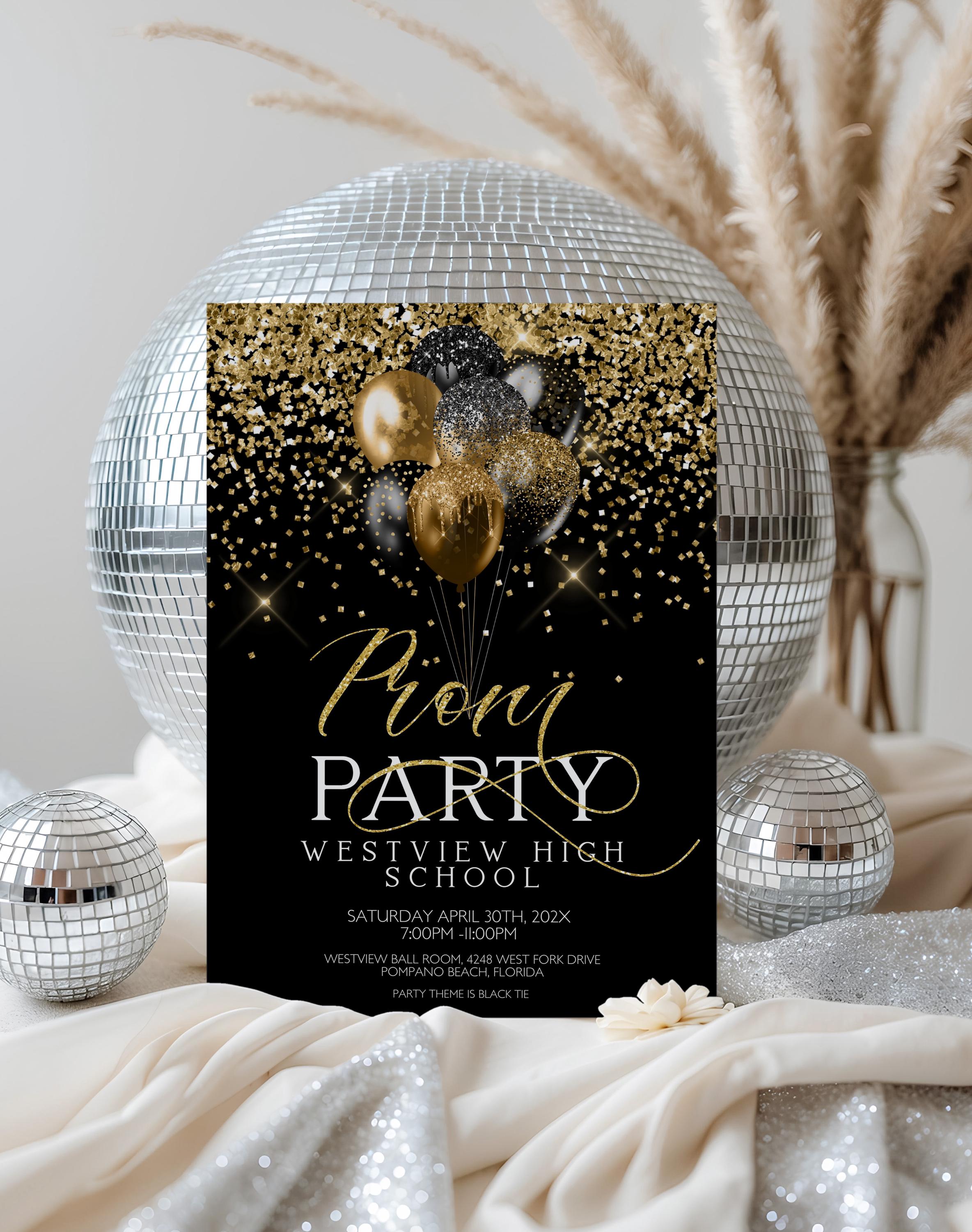 Editable Black and Gold Prom Invitation, Senior Prom Ticket and Party ...