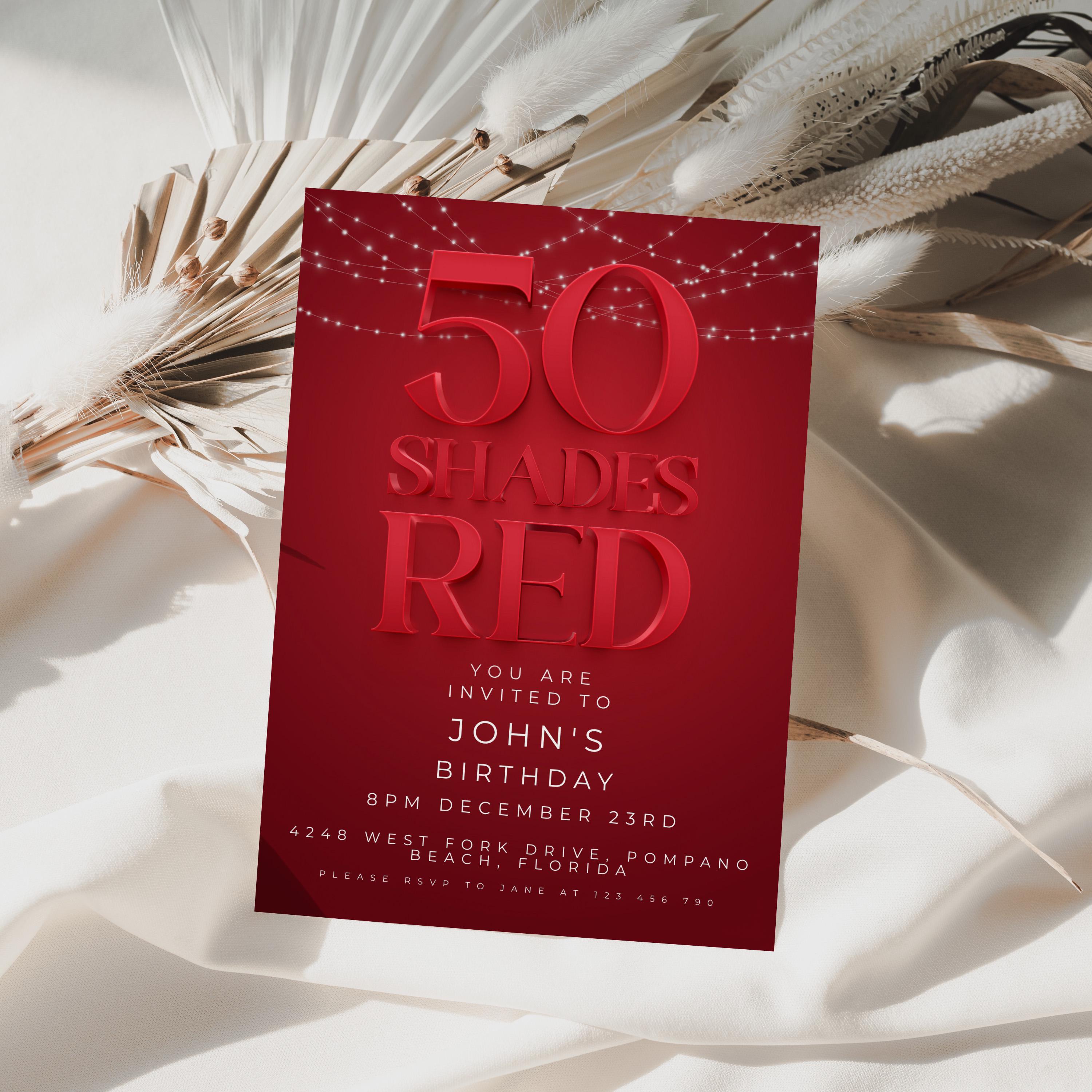 Editable 50 Shades Red Birthday Invitation Template 50th Invite Red ...