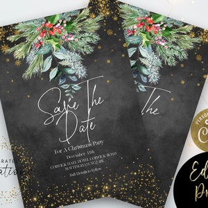 Save the Date Christmas Party Invitation Editable Template Holiday Christmas Chalkboard Invite ...