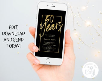 Paperless Electronic 50 years Wedding Anniversary Digital Invitation  Editable Anniversary mobile phone invite Template SMS Invitation