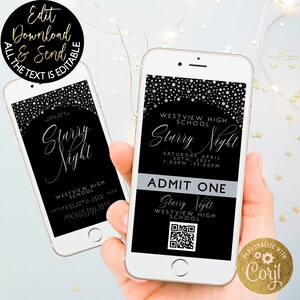 Senior Prom Digital Invitations and Digital Tickets Starry Night Award Night Invite Event Add Your QR Code Editable Instant Download