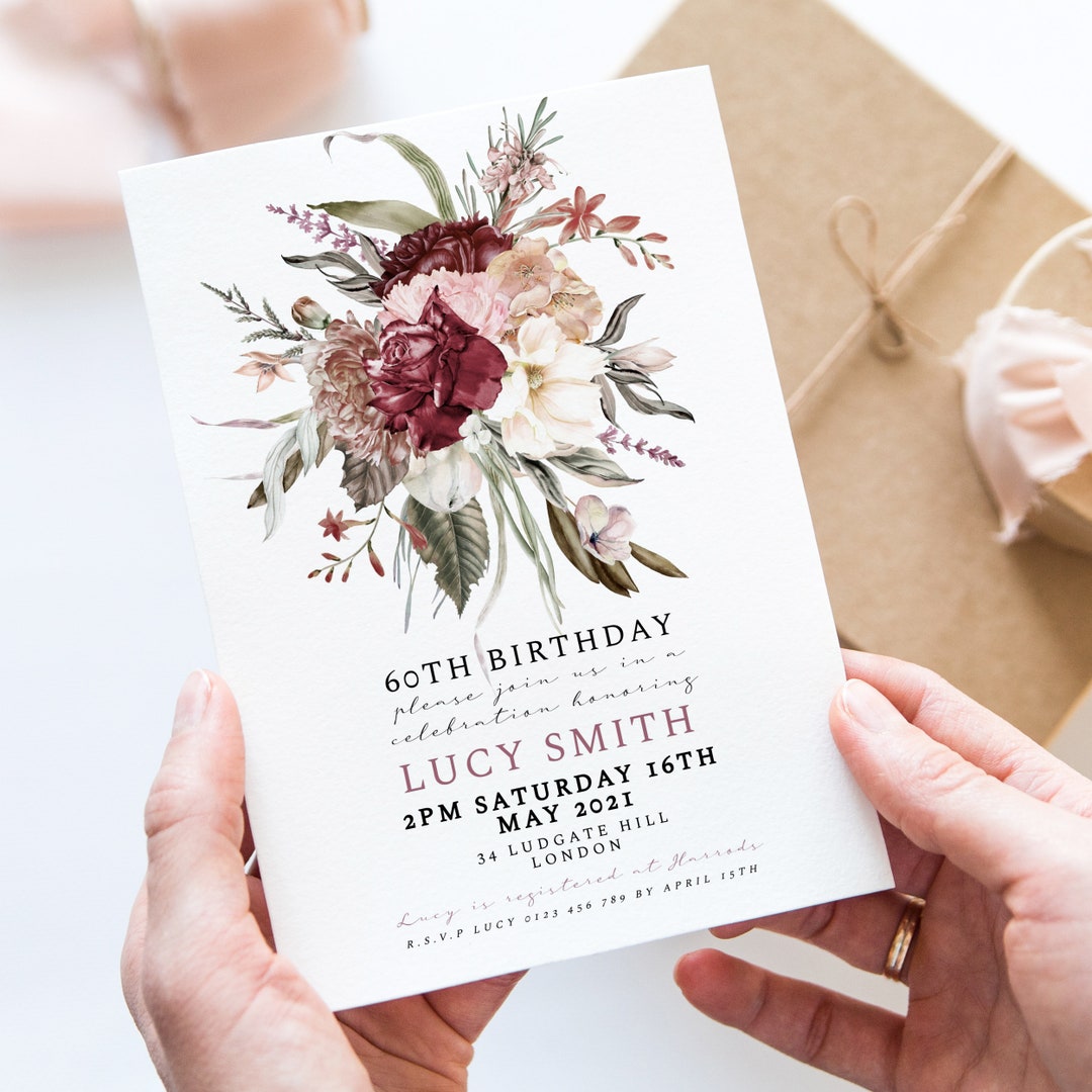 60th Birthday Invitation for Women Editable Invitation Dusty Rose
