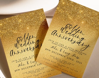 50th Anniversary Invitation 50th Wedding Anniversary Editable Invitation Template Golden Wedding Party Instant Download  Printable