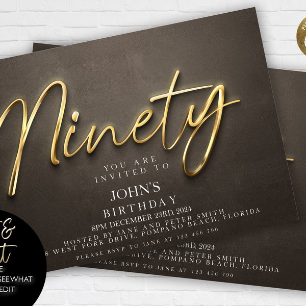 Elegant 90th Birthday Invitation Etsy