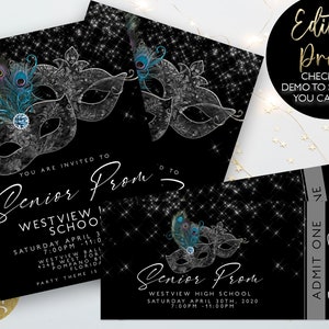 Masked Prom Einladungen und Tickets Einladung Award Night Invite Event Invite Tickets Printable Bearbeitbar Sofort Download