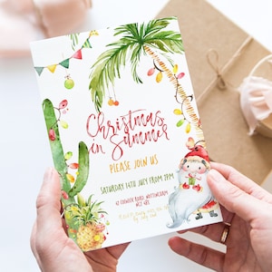 Editable Christmas In Summer Party Invitation Editable Template Holiday invitation  Tropical Christmas Scene  Printable Instant Download