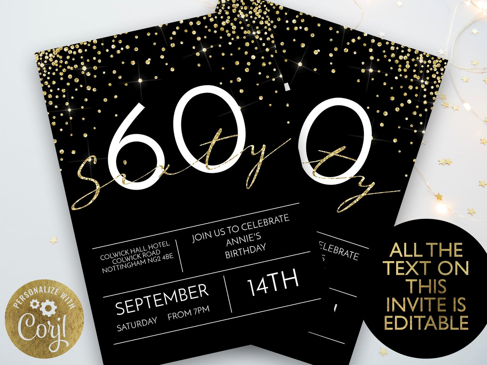 60th Invitation 60th Birthday Invitation Party Birthday Gold - Etsy UK