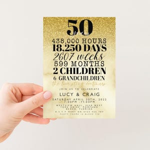 The image is a 50th birthday invitation for a family celebration.