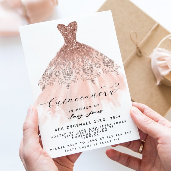 Quinceanera Invitation Plus RSVP Rose Gold 15th Birthday Dress - Etsy UK Quinceanera Invitation Plus RSVP Rose Gold 15th Birthday Dress - Etsy UK