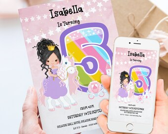 Unicorn Princess 5th Birthday Invitation Plus Mobile Bundle Editable Template Unicorn Invite Princess Party Digital Download