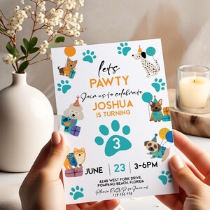 Let’s Pawty Dog Birthday Invitation Editable Puppy 3rd Birthday Printable Invite for Kids Boys or Girls Digital Template Instant Download