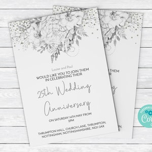 25th Anniversary Invitation Silver Wedding Anniversary Invite Instant Download Printable Invitation Editable invitation