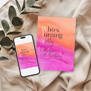 Invitation modifiable pour ses 40 ans pour elle qui a 40 ans Modèle Corjl rose orange en téléchargement numérique pour la fête des femmes Téléchargement instantané