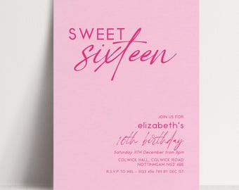 Sweet 16 Birthday Invitation Template, Pastel Pale Pink Printable Template 16th Party Editable Digital Download