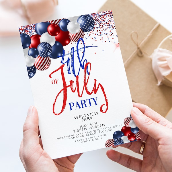 4th of July Party Invitation Independence Day Invite Fourth Of July Party Red White And Blue Party Invite Instant Download Printable