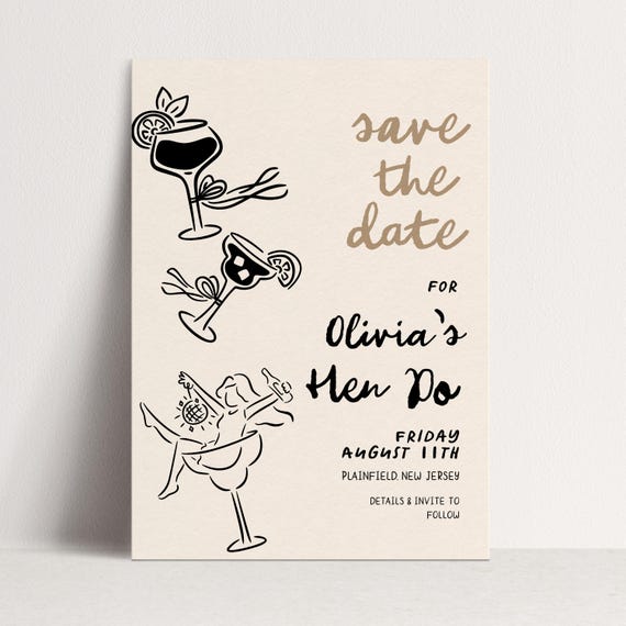 Hen Do Invitation Save the Date, Cocktail Theme Editable Template (5x7, Printable, Bachelorette Party, Girls Night Out)