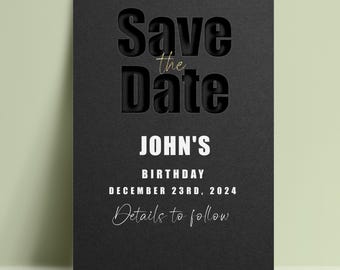 Birthday Invitations Editable Template: Black Minimalist Design, Instant Download | Printable PDF, Personal Use, Easy Customization