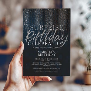 Editable It&#39;s a Surprise Party Birthday Invitation Gold Party Template for Him or Woman Printable or Digital Corjl Invitation