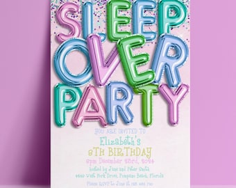 Sleep Over Party Birthday Invitations Editable Template: Slumber Pyjama Theme, Instant Download (Custom Text, 5x7 Inches)