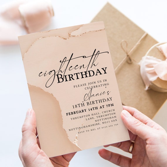 Editable 18th Birthday Party Invitation 18th Invite Rose Gold