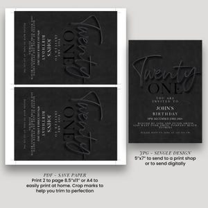 The image is a black and white invitation card for John's birthday party. It features the text "You are invited to John's Birthday" and includes details about the event, such as the date, time, location, and RSVP instructions. The invitation card is printed in black and white and has a 5"x7" size.
