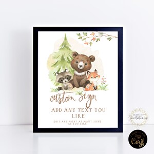 Editable Woodland Sign Baby Shower Signs Printable Instant Download Editable digital File  Invitation Corjl Template WD56
