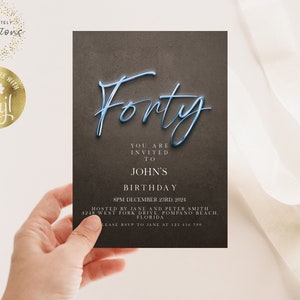40th Birthday Invitation Editable 40th Invite Black Blue Invitation Simple Elegant For Him or Her  Instant Download Printable