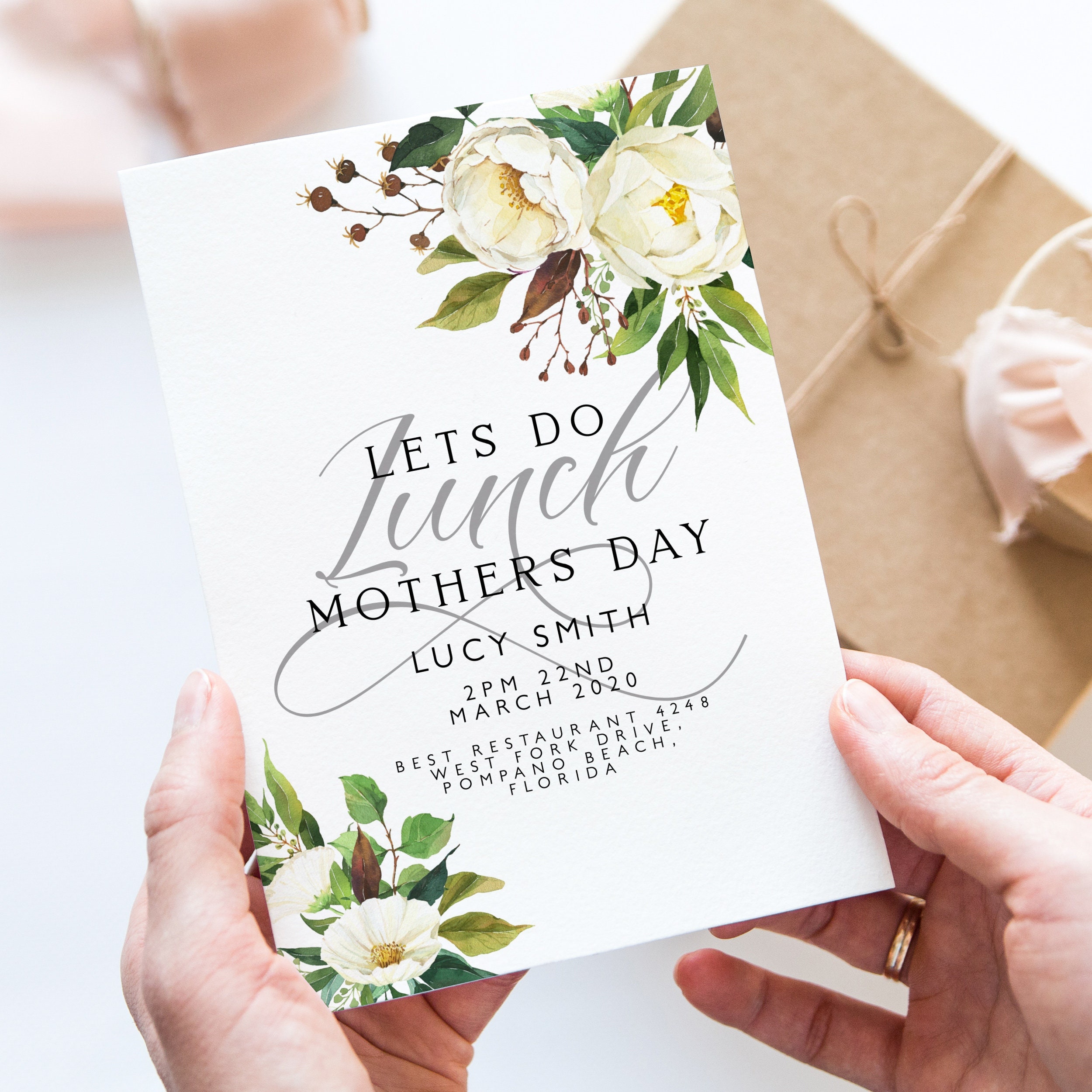 Mothers Day Lunch Invitation Lets Do Lunch Invite Flora Etsy UK